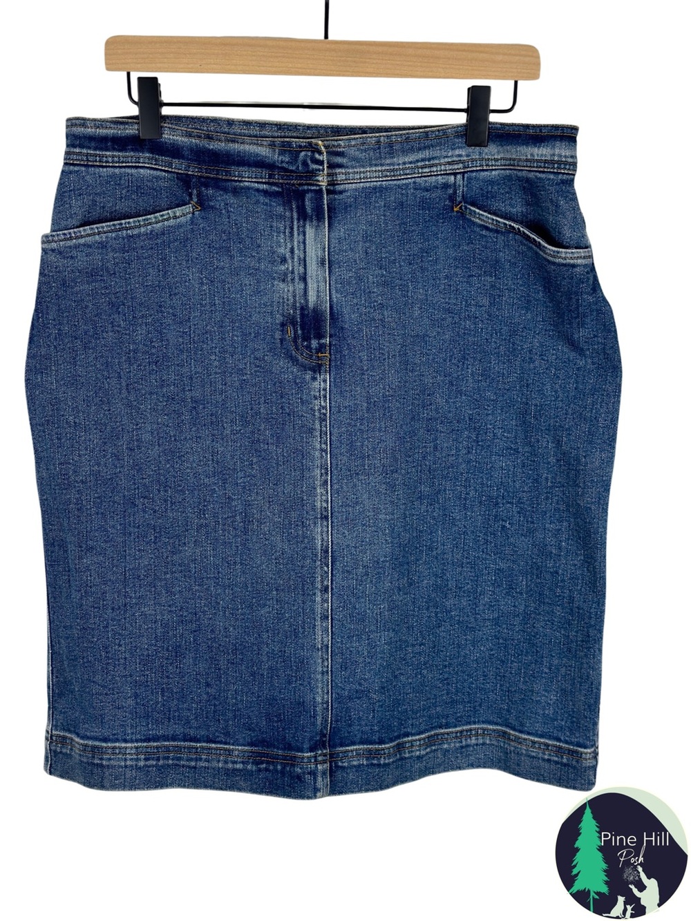Jones Sport Denim Pencil Skirt Women’s 12 Stretch Cotton Knee Length Blue Jean